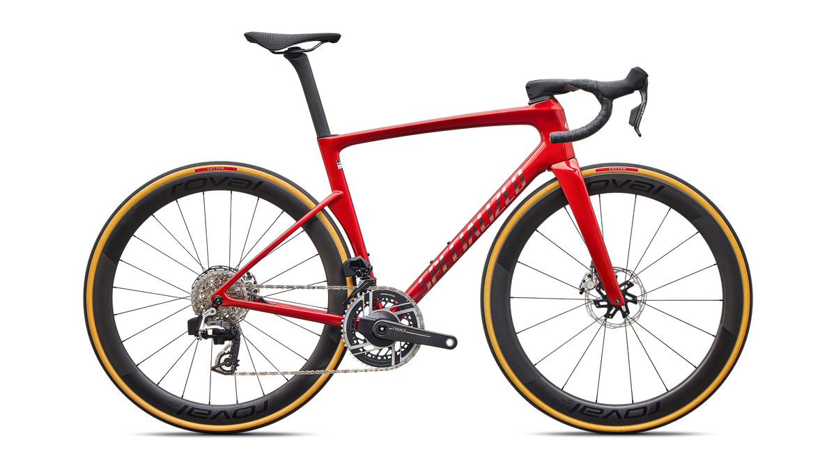 Specialized Tarmac SL9 S-Level SRAM RED AXS road bike in Gloss Cayenne Metallic / Chrome, side profile