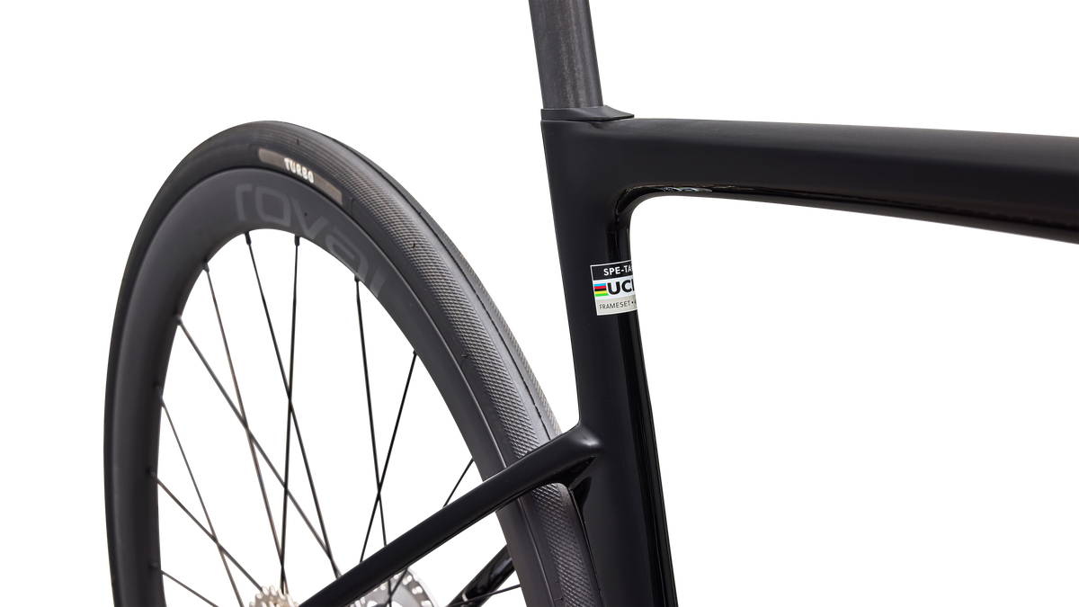 Tarmac SL9 seat tube and seatpost detail, Gloss Black